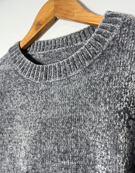 Buzo de Chenille Liso con Faja Elastizada Color Gris